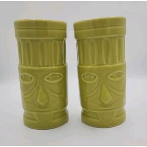 Pair Of Crate‎ and Barrel Lime Green Tiki Tall Hurricane Glasses by Jane Dixon